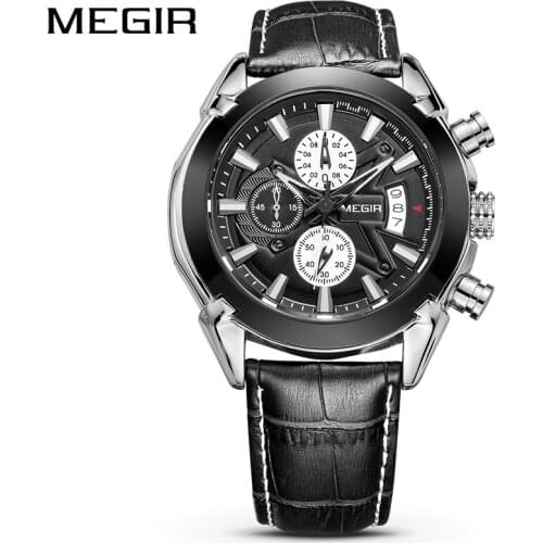 MEGIR Creative Quartz Sport Watch Men Leather Business Watches Clock Chronograph Relogio Masculino Army Military Wristwatches