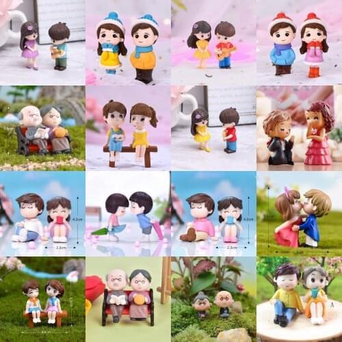2pcs Mini Stool Lovers Couple Animals House Tree Fairy Garden Miniatures DIY Micro Landscape Decor Terrarium Action Figures