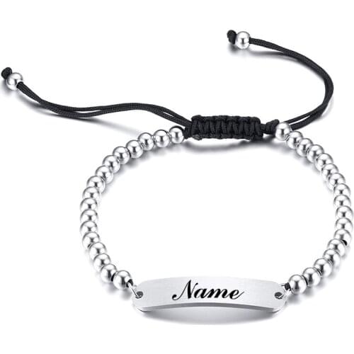 Fashion Customized Beads Bracelets Engrave Name Date Bracelets Stainless Steel Engrave Bangles For Men Women