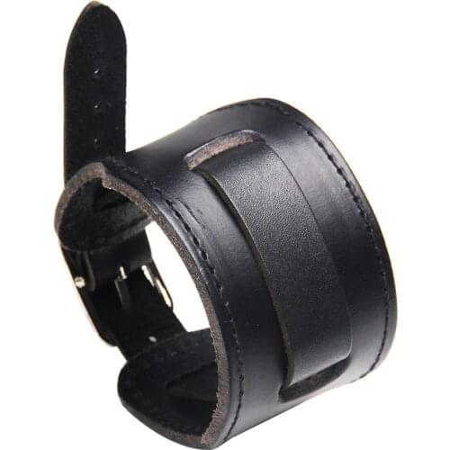 Fashion Men Wide Genuine Leather Bracelet Black Brown Watch Strap Bracelets Cuff Bangles Vintage Punk Wristband Men Jewelry