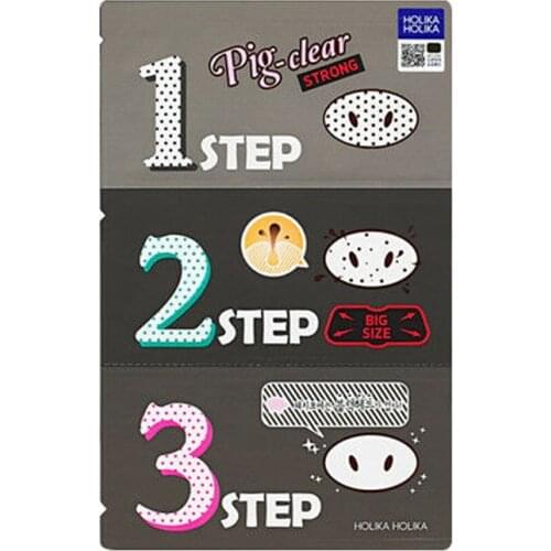 HOLIKA HOLIKA Pig Clear Black Head 3 Step Kit #Strong Facial Acne Treatment Black Deep Cleansing Skin Care Makeup Mask Korean