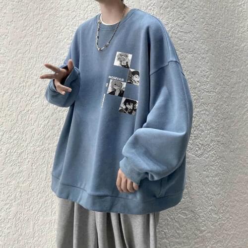 2021 new O-neck padded T-shirt for men women Korean oversize Hong Kong style animation printing long-sleeved T-shirt streetwear