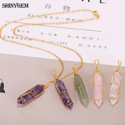 Charm Hexagonal Circles Natural Crystal Quartz Pillar Pendants DIY Jewelry Making Healing Purple Crystal Necklaces For Women Gif
