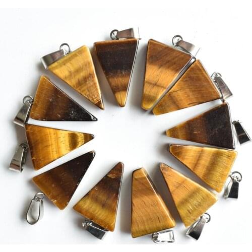 Wholesale 50pcs/lot 2020 fashion high quality natural tiger eye stone triangle shape charms pendants fit necklace making free
