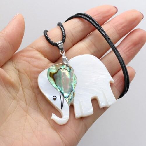 Natural Shell Necklace With Elephant-Shaped Pendant Leather Cord 2MM Charms For Elegant Women Love Romantic Gift