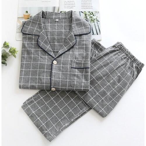 KISBINI Women Plaid Pajamas Set Autumn Spring Long Sleeve Pure Cotton Womens Homewear Grey Oversized Female Pyjamas Set Pjs