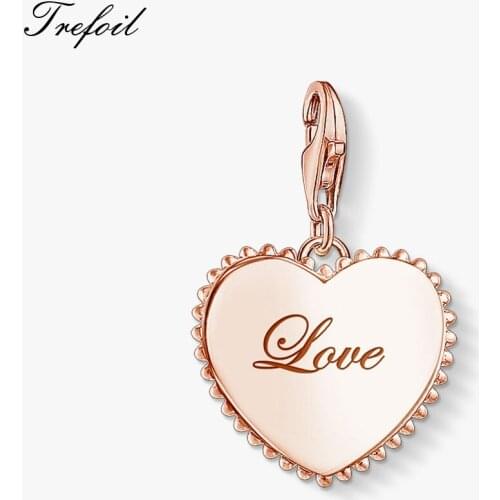 Love Heart Rose Gold Charm Pendant,2019 Fashion Jewelry 925 Sterling Silver Romantic Gift For Women Girls Fit Bracelet Necklace
