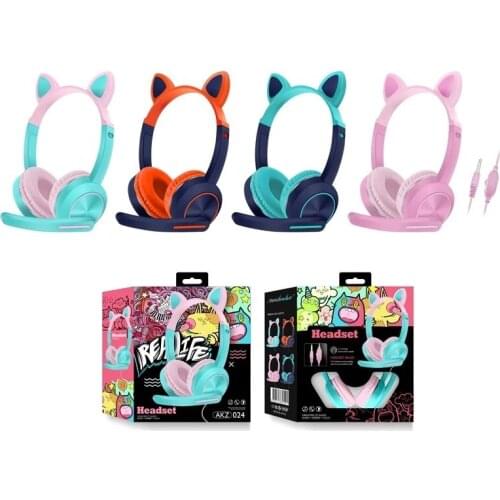 Cute Cat Ear Kids Headphones With Mic Stero Music 3.5MM Aux Wired Headset Girl Game Computer Earphones for Cell phone Children