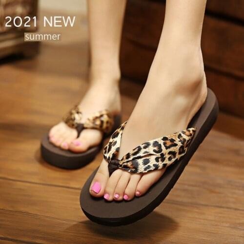 Satin Leopard Flip-Flops Wedges Womens Slippers Printing Ladies Sandals New Bohemian Non-slip Soft Open-toed Beach Slides Women