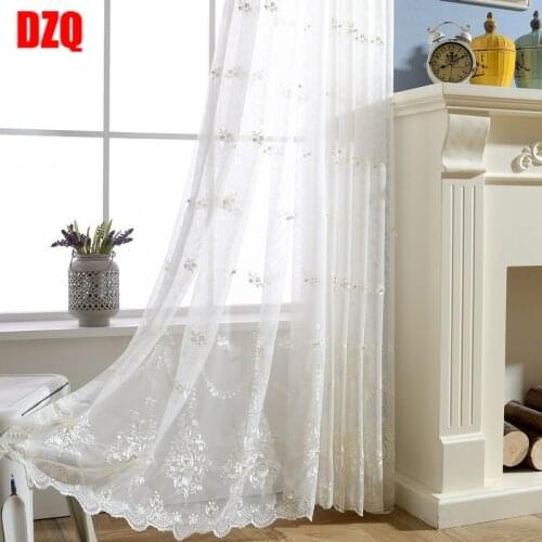 European Style Curtains Tulle for Living Dining Room BedroomEmbroidered Beaded Exquisite Window Yarn White