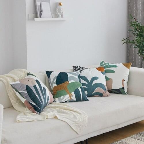 Nordic Plants Pillow Case Decorative Cushion Cover Back Support Pillowcases Green Plant Print Home Office Pillows Covers Spring
