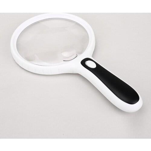 130mm Large Dia Handheld Illuminated Newspaper Reading Magnifier Elderly People Helping Hand Magnifying Glass with Led Lights 3x