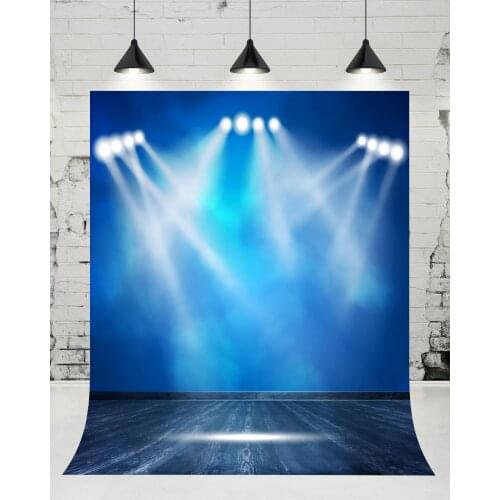 VinylBDS Blue Stage Lighting Wedding Photography Backdrop Newborn Baby Photo Studio Wooden Floor Background for Children Props