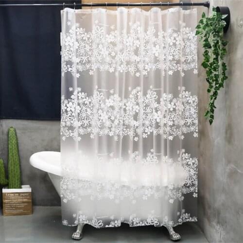 Waterproof Shower Curtains Modern White Flower Pattern Translucent Curtains Home Hotel Mildew Resistant Bath Curtain With Hooks