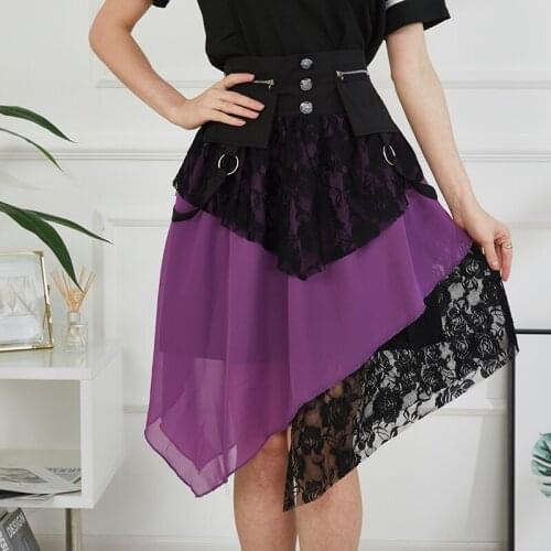 Skirts Women Fashion Retro Gothic Skirt Victorian Renaissance Lace Stitching Irregular Skirts High Waist Steam Punk Female Skirt