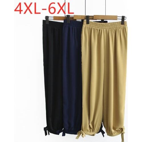 New 2021 summer Korea plus size long pants for women large loose casual chiffon thin haren trousers yellow black 4XL 5XL 6XL