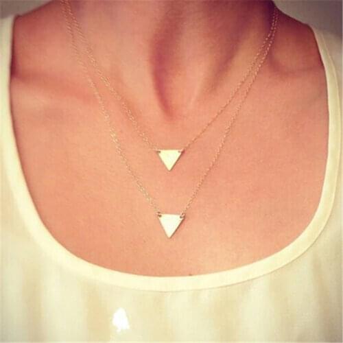 Women Multi Layer Gold Necklace Double Chain gold sliver Two Tier beautiful Triangle pendants delicate Simple Jewelry bijoux