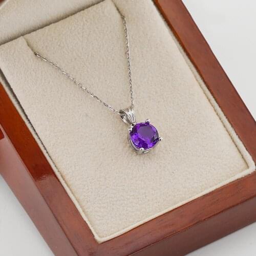 Women Silver Necklace with Circular Purple Zircon Stone Fashion Trendy Women Accesories 925 Silver Famale Gift Made in Turkey