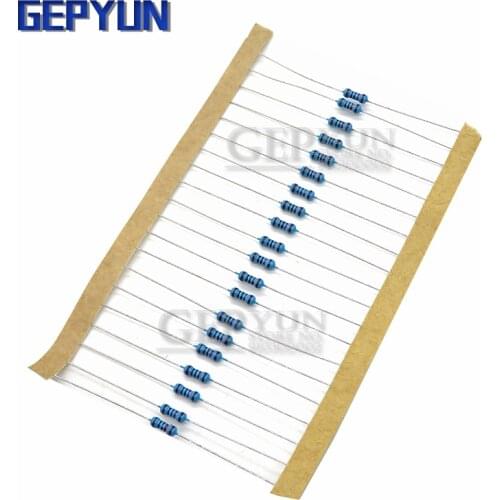 100pcs 1/4W 1% Metal film resistor 100R 220R 1K 1.5K 2.2K 4.7K 10K 22K 47K 100K 100 220 1K5 2K2 ohm resistance Gepyun 1R~22M
