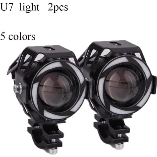 2pcs Motorcycle Headlight led Motorbike Spotlight Moto Driving Spot Head Light U7 5Color Angel eye 12V 6000K Auxiliary Headlamp