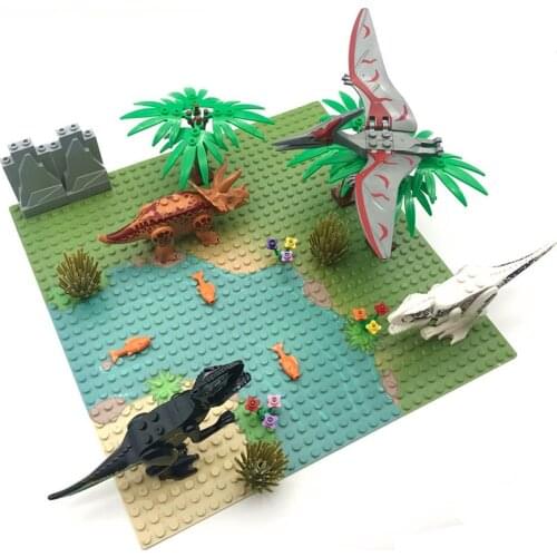 2020 New Dinosaurs Toys Bricks Grassland Mountain River Baseplate Building Blocks Jurassic World Park Dinosaur for Kids DIY MOC