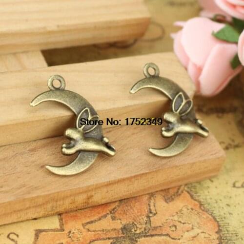 30pcs 22*17MM Antique bronze cute rabbit run to the moon Charms DIY Pendants