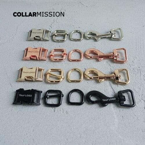 50pcs/lot (metal buckle+adjust buckle+D ring+metal dog clasp/set) 15mm 20mm 25mm 30mm dog collar parts provide laser engraving
