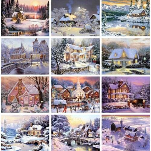 5D Diy Diamond Painting House Winter Scenery Diamond Embroidery Decorative Paintings Cross Stitch Kits Handicraft Needlework Art