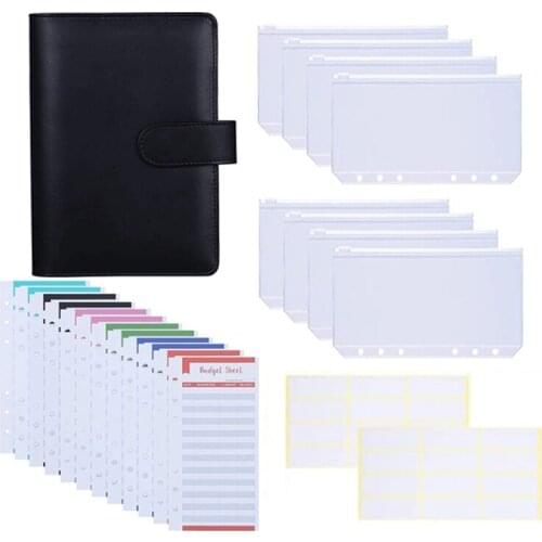 A6 PU Leather Binder Cover with 8PCS A6 Binder Pockets Good for Keep Cash Coupons Passport Tickets Notes Cards