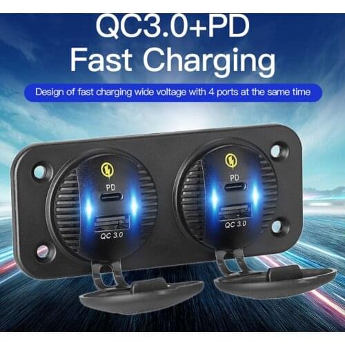 Type-C Car Usb Socket Panel Mount 12V Plug 2 Port Cigarette Lighter Power Socket 3.0 Super QC Fast Charger Adapter Mobile Phone