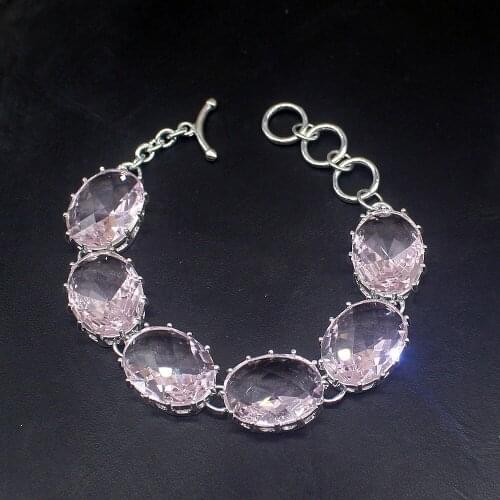 Perfect Beautiful Shiny Pink Topaz Sparkle Genuine 925 Silver Links Chain Bracelets for Women Girls Jewelry Gifts 20214210