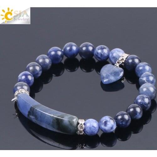 CSJA Reiki Real Gem Stone Sodalite Bracelet Natural Stone Bracelets 8mm Round Crystal Beads Blue Handmade Esoterimo Jewelry F109