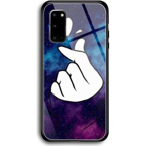 Heart-shaped fingers Phone Case Tempered Glass For Samsung S7 S8 S9 S10E S20 21 30 Plus ultra Note 8 9 10 Plus A7 2018