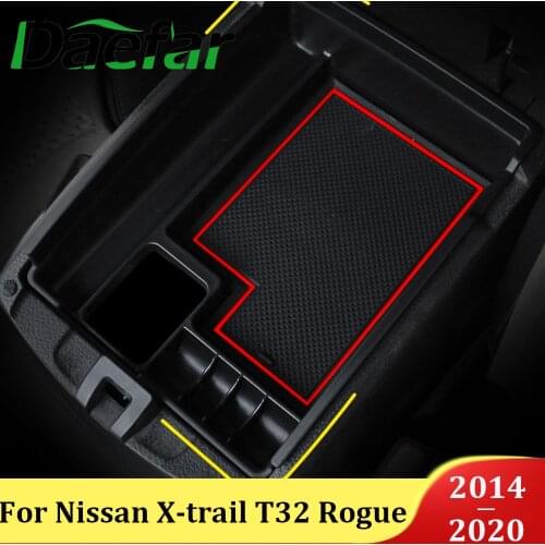 Daefar Car Central Armrest Storage Box For Nissan X-trail T32 Rogue 2014 - 2020 Center Console Flocking Organizer Containers New