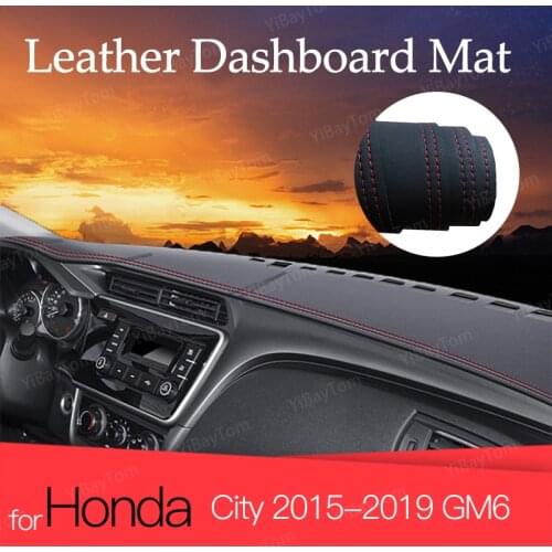For Honda City 2015 2016 2017 2018 Leather Car Dashboard Cover Mat Avoid Light Pad Instrument Platform Carpets Trim Accessories