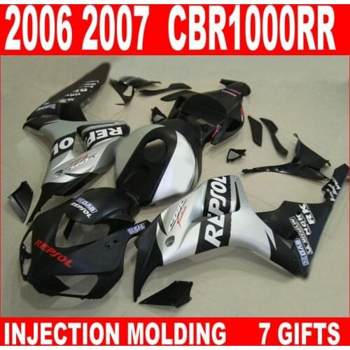 Factory outlet for HONDA CBR1000RR 2006 2007 fairings cbr 1000 rr 06 07 new black silvery plastic fairing +7 gifts KGB94