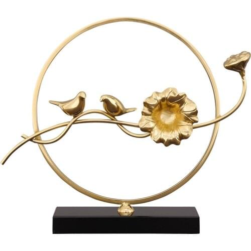 GINKGO LEAF BIRD FIGURINE ORNAMENT ANIMALS STATUE CREATIVE BRASS CRAFTS HOME DECORATION ACCESSORIES FOR LIVING ROOM R1630