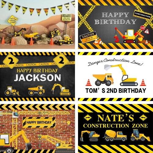 Avezano Backgrounds Birthday Personalized Construction Excavator Truck Boy Newborn Photography Backdrops Photo Studio Photophone