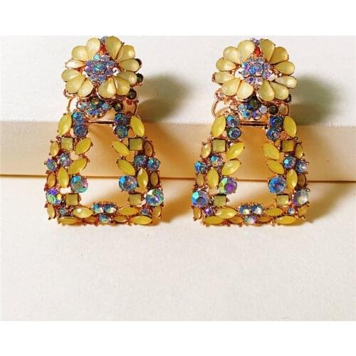 JURAN 6 Colors 2020 ZA Flower Stone Drop Earrings for Women Crystal Shiny Dangle Earrings Wedding Jewelry Party Gifts Wholesale