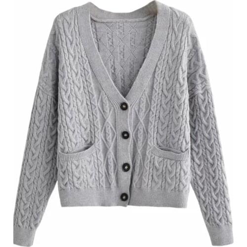 Spring Womens V-Neck Button Stretch Knit Cardigan Long-Sleeved Sweater Coats Sweet Cropped Blouses Single Breasted pocket Top