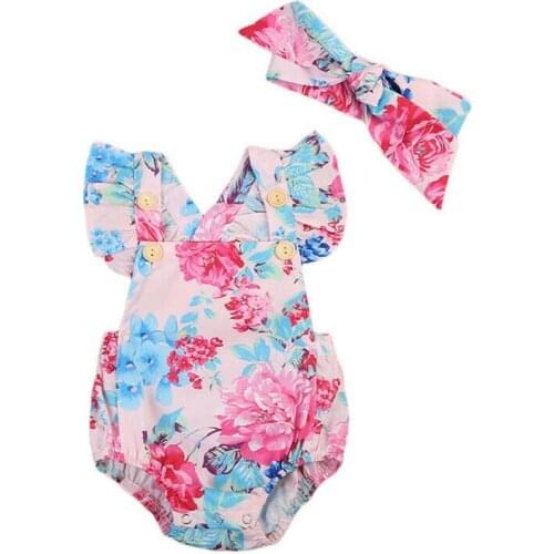 Toddler Baby Girls Floral Romper Bodysuit Jumpsuit Headband Outfits Sunsuit Set Little princess floral Bodysuits sweet style