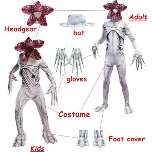 Halloween Costume for Kids/adults Stranger Things 3 Scary Demogorgon Fortress Cosplay Carnival Party Creepy Zentai DJ Jumpsuit