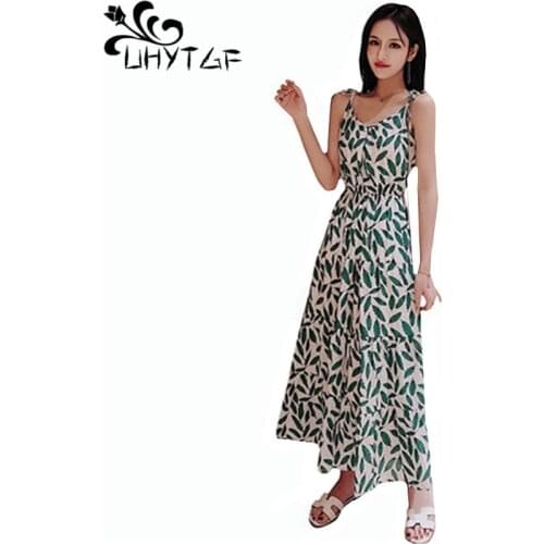 UHYTGF Summer dress women Fashion print long party dresses Sling off shoulder sexy dress elegant Lady Beach dresses vestido 1331