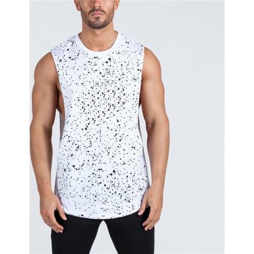 Mens Running Vest Gym Sleeveless T Shirt Sport Tank top Bodybuilding and Fitness Tanktop Cotton open side dot Printed Tshirt
