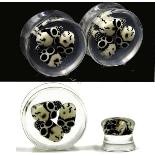 Showlove 8Pair Glow in the dark 3D Skull Ear Plugs Saddle Expander Piercing Ear Gauge Kit Acrylic Body Jewelry