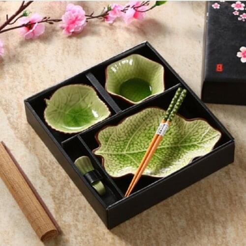 Japanese Style Tableware Set Chopticks Ceramic Sushi Dishes Sashimi Soysauce Dish Packed in Gift Box (12pcs/set)