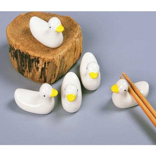Mini Lovely Duckling Chopstick Holder Set Support Fork Coffee Spoon Creative Dinnerware Duck Stand Kithchen Tools