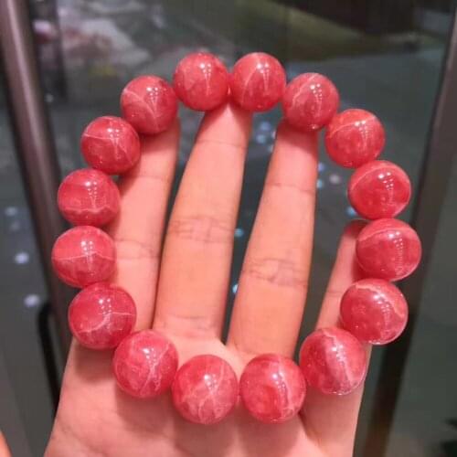 Genuine Natural Ice Rhodochrosite Gems Stone Beads Women Fashion Stretch Crystal Round Bead Bracelet AAAA 14MM