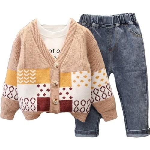 New Autumn Baby Clothes Children Boys Girls Sweater Coat +Cartoon Jeans 2Pcs/Sets Toddler Casual Costume Kids Tracksuits