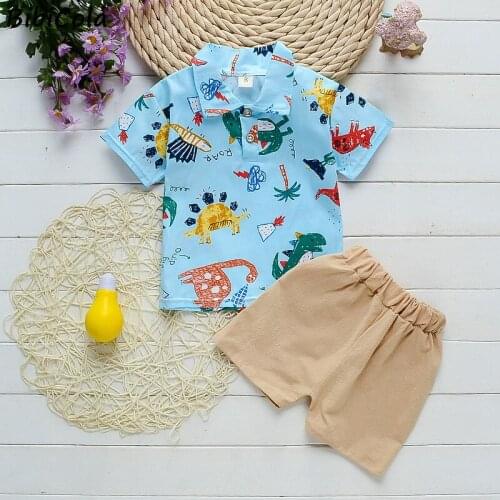Boys Baby Clothes Cartoon Fashion Dinosaur Pattern Tops+ Shorts Outfit Set Toddler Clothes Newborn Casual Summer Clothes Suits